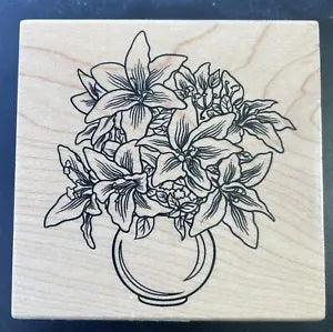 Inkadinkado Lilies In Vase Rubber Stamp Wood Flowers Lily Easter 60-00243 3x3???