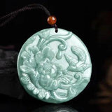 100% Jade Natural / Jadeite Pendant Women Lucky Peony Flower Magpie Pendant