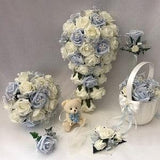Artificial wedding bouquets flowers sets ivory baby blue