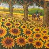 Riding in a Sunflower Field Vincent Van Gogh Signed Painting Oil on Canvas