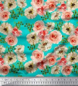 Soimoi Cotton Poplin Fabric Ranunculus With Bunch Floral Print Fabric-Byn