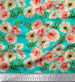 Soimoi Cotton Poplin Fabric Ranunculus With Bunch Floral Print Fabric-Byn