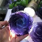 1PC Natural Fluorite Crystal Peony flower Carved Quartz Reiki Healing random
