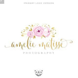 Flower Watercolor Logo, Floral Logo, Photography Logo, Watercolor Watermark, Roses Bouquet Logo, Photographer Logo Design Boutique Logo