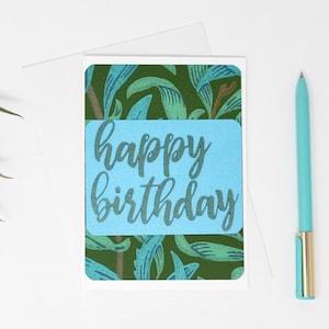 Tropical Green and Blue Birthday Card - 4 1/4 x 6" - Metallic - Plant-Themed Happy Birthday Card - Envelope Included