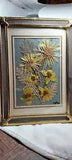 Pressed Flower Picture Framed 5x7" Yellow Calendula, Coreopsis Handmade Unique