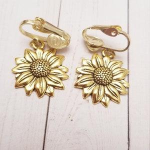 Sunflower clip on earrings,clip on earrings,non pierced earrings,gift for her