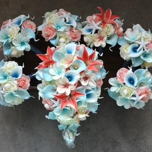 Malibu Blue Beach Wedding Package, Real Touch Flowers, Plumerias, Roses, Calla Lilies, Tiger Lilies, Wedding Bouquets