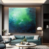 Green & Blue Abstract Textured Painting, Large Palette Knife Art With Green, Original Emerald Green Acrylic on Canvas, Modern Hallway Art
