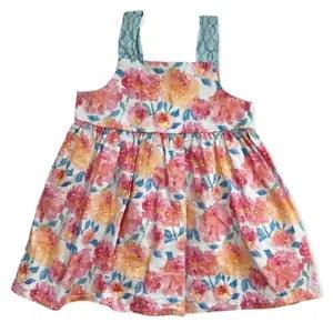 Ricrac & Ruffles 3T Tunic Top Watercolor Flowers Pink Orange Peonies -44