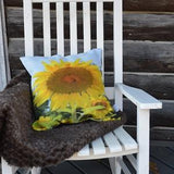 Sunflower Bloom With Bee 18 Inch Square Pillow Cover Perfect Housewarming Gift OOAK Home D??cor - Soft Velveteen Fabric Ready To Ship