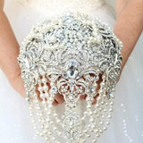 Silver luxury pearl Wedding bouquet of brooches.  Bridal brooch bouquet. Cascade wedding bouquet