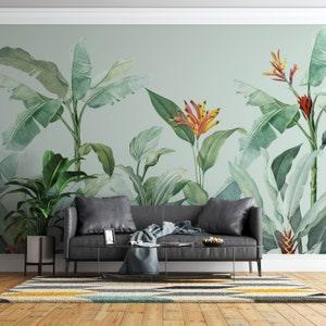 Green Banana Tropical Leaves Wallpaper Murals | Elegant Design Leaf Pattern