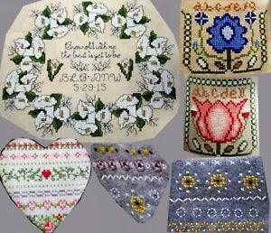 Lilies Wedding Sampler Tudor Roses Floral Heart Yellow 5 CROSS STITCH PATTERNS