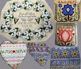Lilies Wedding Sampler Tudor Roses Floral Heart Yellow 5 CROSS STITCH PATTERNS