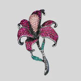 Vintage Fuchsia Crystal Rhinestone Lily Flower Brooch Pin