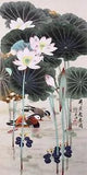 100% ORIGINAL ASIAN ART CHINESE WATERCOLOR PAINTING-Mandarin ducks&Peony flower