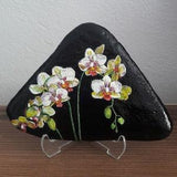 Handmade stone art,custom stone painting,painted rocks,stone painting,rock painting,orchids,acrylic painting,painted stone,rock painting art