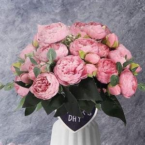 Pink Rose Peony Faux Artificial Centerpiece Wedding/Home Decoration | Gifts | Decor Floral Silk Flowers French Decor, Realistic Peony