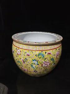 11.6" Antique qing dynasty kangxi mark Porcelain colour enamels peony flower pot