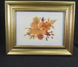 Pressed Dried Flowers 7" x 9" Orange Brown Gold Frame Signed Hanger Shelf Stand
