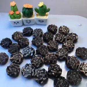 5pc Natural Silver obsidian mini  peony flower Quartz Crystal Healing 15mm
