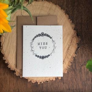 Miss You Card - with Plantable Wildflower Seed Paper | Hand Drawn, Pen & Ink Note Card