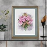 DIY Cross stitch kit (thread) "Peonies", set of tapestries/long stitches/embroidery/counted cross stitch kit/girl with flowers, pink flowers