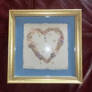 Vintage Framed Pressed Flowers. Heart. Wall Art. Wildflowers.