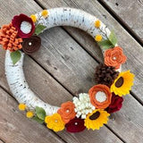 Fall Front Door Wreath, Fall Felt Flower Wrearh, Sunflower Felt Flowers