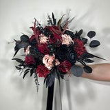 Wedding Bouquet Black Burgundy Gothic Bridal Dusty Rose Halloween Bouquet Black Decor Burgundy Eucalyptus Artificial Flower Bridesmaid