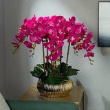 Vicky Yao Faux Floral  - Exclusive Design Fuschia Big 10 Stems Artificial Orchid Pot Flower Arrangement Gift For Teacher