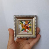 Roses Small floral Oil painting framed original miniature magnet in flower Handmade Still life painting Original Painting Bouquet