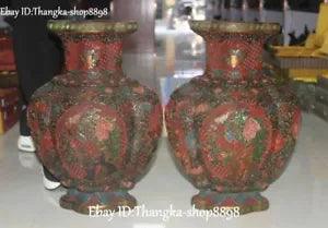 18" Old Marked Chinese Wood Lacquerware Peony Flower Vase Bottle Pot Pair
