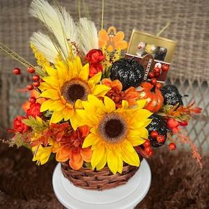 The Ultimate Fall Basket, Sunflowers Berries Pumpkins Autumn Flowers, Thanksgiving Forever Gift, Fall Rustic Decor,Yellow Orange Arrangement
