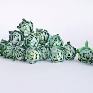 Small Paper flower, paper peony roses, centerpieces, 25 pcs., size 3.5 cm., green tea (green olive) color.