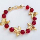 Pearl bracelet jade gold plated "orchid blood" red dark red