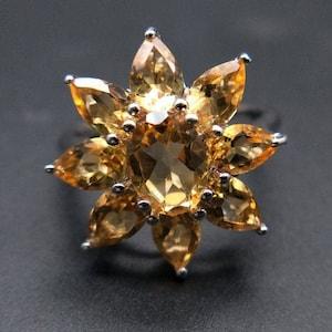 Citrine Sunflower ring,Natural Citrine Ring,925 Sterling Silver ring,Citrine Engagement Ring,Women Gift Ring,Wedding and Anniversary Ring