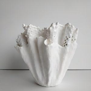 Modern orchid planter. White pottery vase. Upcycled handmade ceramic vase.