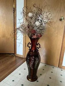 Large Vase with Assortment of Decorative Dried and Artificial Flowers