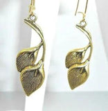 New  Graceful  CALLA  Lily  Flower Bloom Gold-tone Dangle Earrings   2-1/3" Long