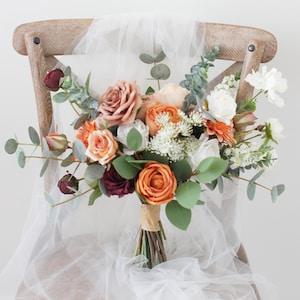 Terracotta Bridal Bouquet, Boho Wedding Bouquet, Rustic Wedding Flower, Made with Rose, Dahlia and Baby's Breath