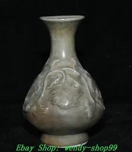 6" Old Chinese Song Dynasty Ru Kiln Porcelain Palace Peony Flower Vase Bottle