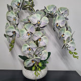 Faux Grey Shade Orchid Arrangement, real touch feel technology, orchids flowers in white bowl