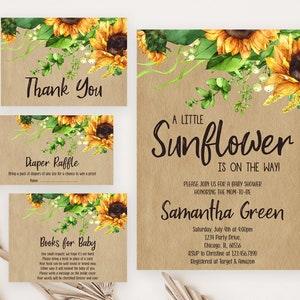 Editable Sunflower Baby Shower Invitation Bundle, Girl Rustic Sunflower Baby Shower Invite Set, Rustic Sunflower Baby Shower Invite, BBS229