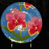 Hand Painted Ceramic Orchidware Small Plate - Euanthe Orchid on light blue background, art piece; orchids, flowers, plants, decor