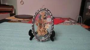 Oval Pewter Framed Dried Flowers= Glass Hanging  Plaque=6"=USA=