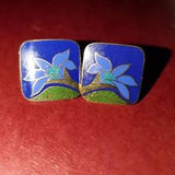 Laurel Burch Signed Gold Tone Blue Wild Lily Flower Earrings Enamel Pierced