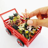 Handmade Miniatures Cactus Succulents Orchid Flowers Plant Pots in Red Cart Dollhouse , Fairy Garden Ornaments Christmas Gift for the home