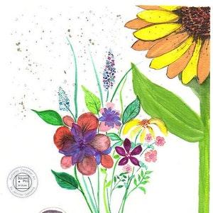 February 15th - Large Sunflower overshadows bouquet of smaller flowers. Ukraine's war must take priority - Original - 8.5 x 11 in